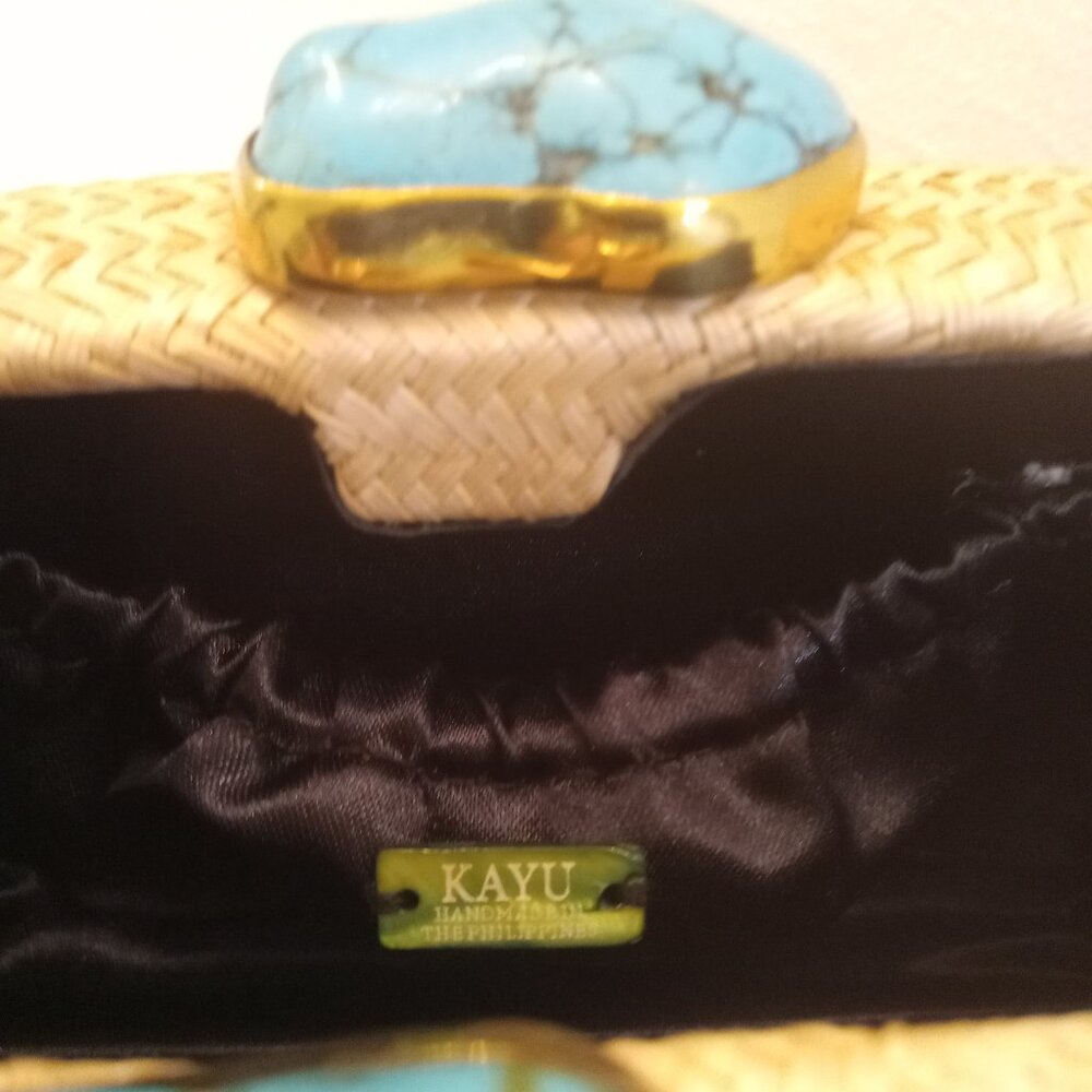 Kayu Jen Straw Clutch/Shoulder Bag With Turquoise Stone Toast/Natural NWOT - Picture 11 of 16